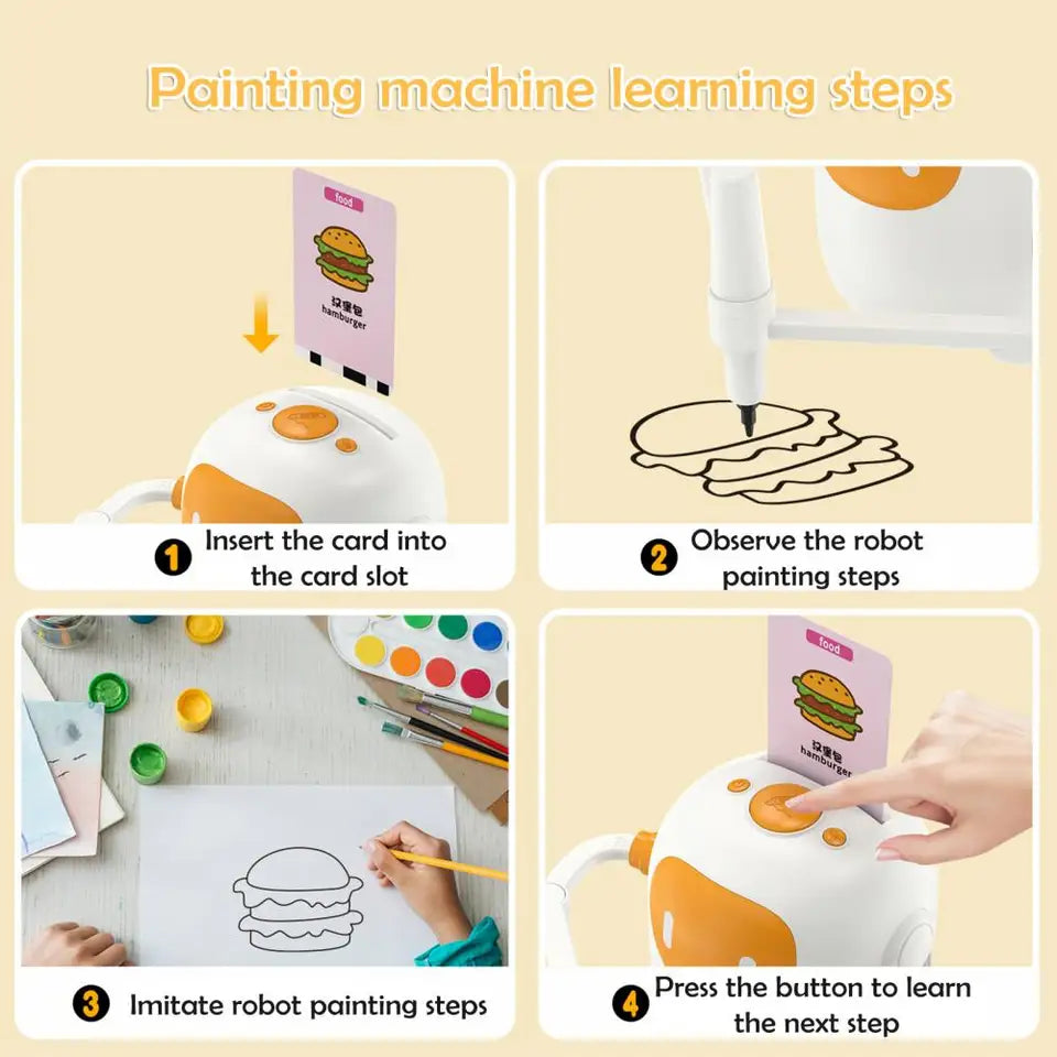 Drawing Robot with 100 Cards Educational Painting Robot Toy for Kids with 100 Cards Fun Learning Aid for Boys Girls for Toddlers