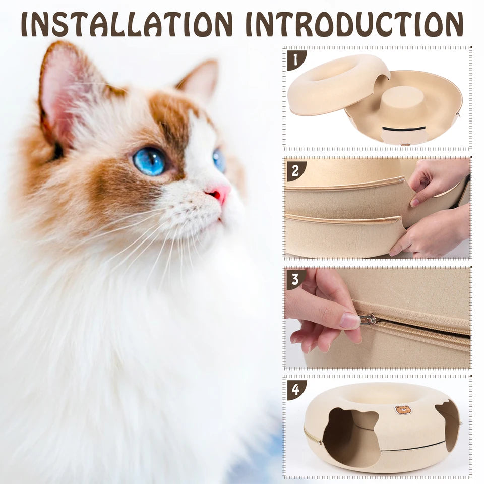Cat Tunnel Bed for Cats Peekaboo Cat Cave Dual-Opening