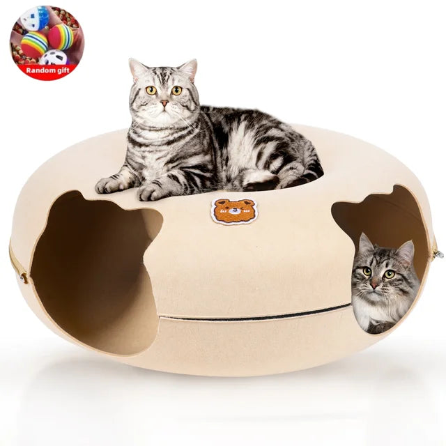 Cat Tunnel Bed for Cats Peekaboo Cat Cave Dual-Opening