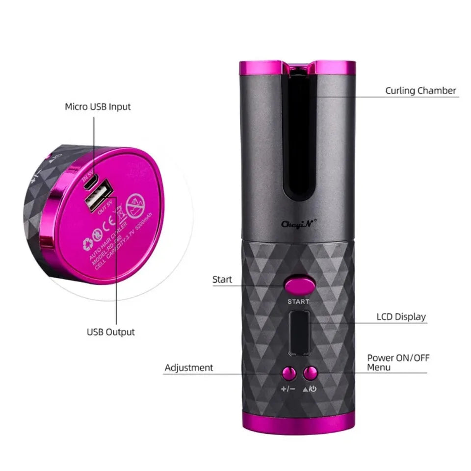 Cordless Automatic Rotating Hair Curler USB Rechargeable Curling Iron LED Display Temperature Adjustable styling tool заколки