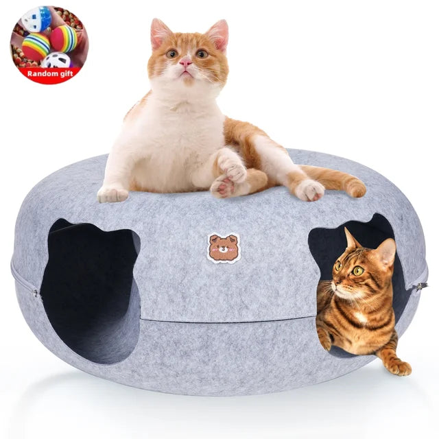 Cat Tunnel Bed for Cats Peekaboo Cat Cave Dual-Opening