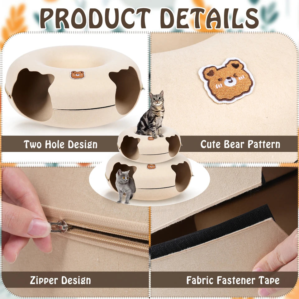 Cat Tunnel Bed for Cats Peekaboo Cat Cave Dual-Opening
