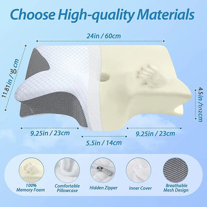 Memory Foam Cervical Pillow, 2 in 1 Ergonomic Contour Orthopedic Pillow for Neck Pain