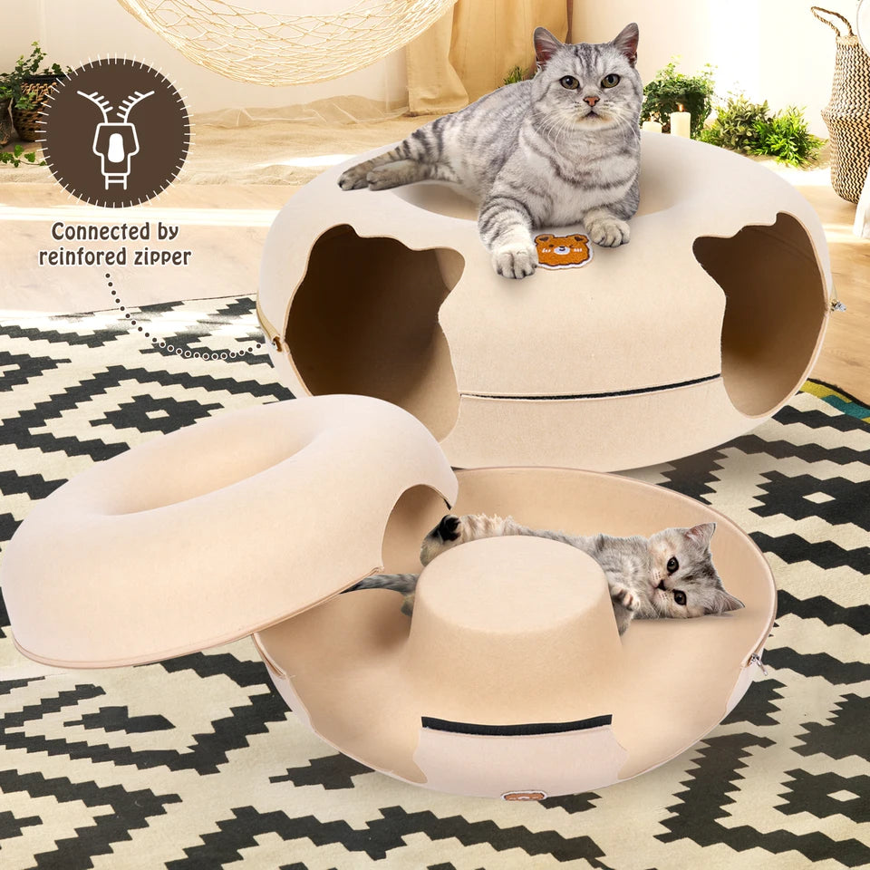 Cat Tunnel Bed for Cats Peekaboo Cat Cave Dual-Opening