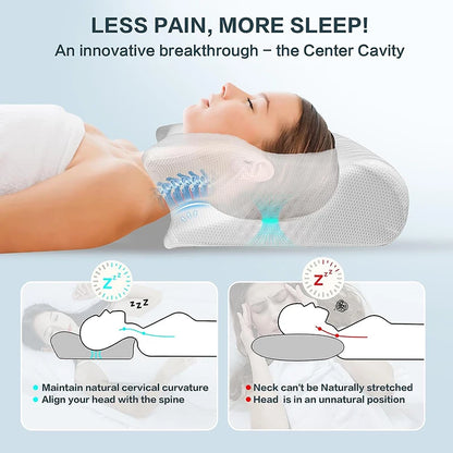 Memory Foam Cervical Pillow, 2 in 1 Ergonomic Contour Orthopedic Pillow for Neck Pain