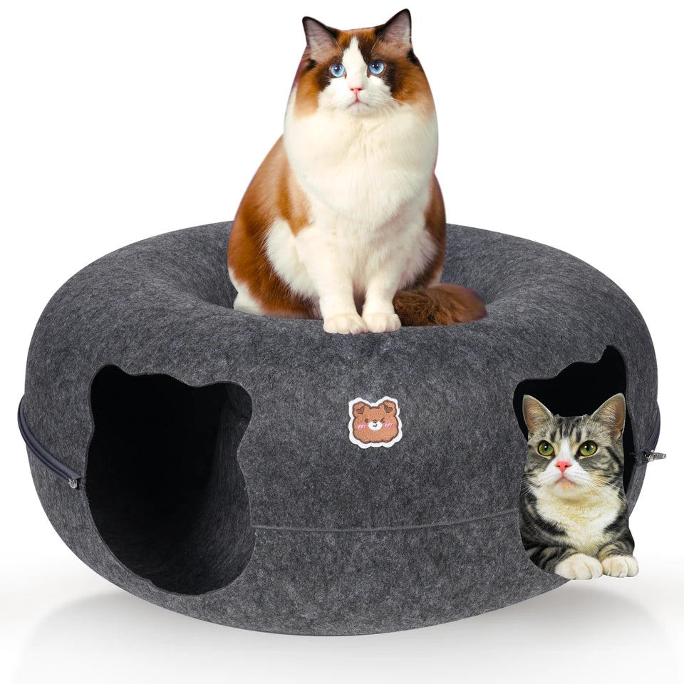 Cat Tunnel Bed for Cats Peekaboo Cat Cave Dual-Opening