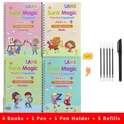 4pcs Magic Practice Copybook Pen Preschools Kids Calligraphy